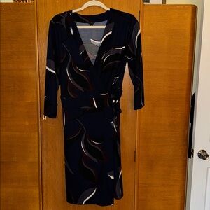 Elegant Blue Black and White Wrap Dress